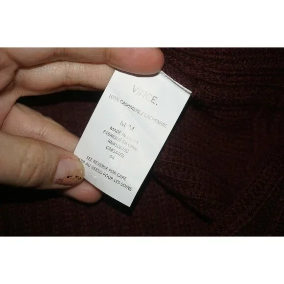 Vince Burgundy Wine Ribbed Cashmere Sweater Medium $465 - Picture 5 of 7